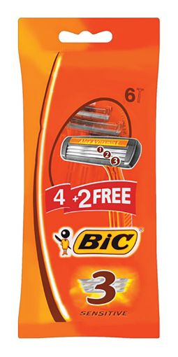 Picture of BIC 3 SENSITIVE RASOIRS JETABLE HOMME POUCH 4 PLUS 2 FREE