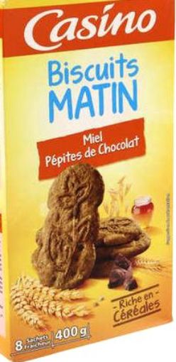 Picture of CASINO  BISCUITS MATIN PEPITES DE CHOCOLAT MIEL 400G