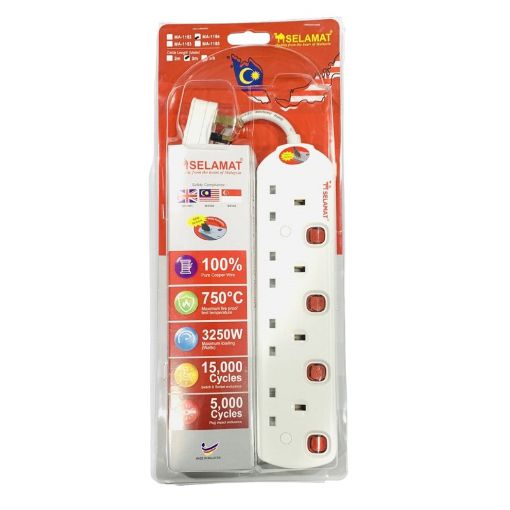 Picture of MA1184  4 GANG TRAILING SOCKET C W 3 M WIRE 13A PLUG BS