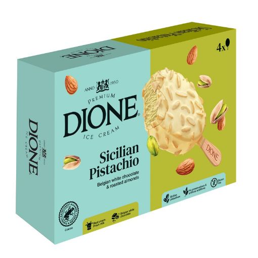 Picture of DIONE ICE CREAM PISTACHIO WITH WHITE BELGIAN CHOCOLATE AND ALMOND 4X90ML