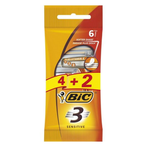 Picture of BIC 3 SENSITIVE RASOIRS JETABLE HOMME  POUCH  4 PLUS 2 FREE