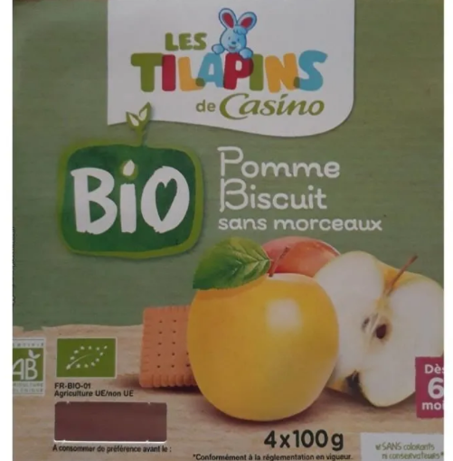 Picture of CO BIO LES TILAPINS POMME SANS MORCEAUX SANS SUCRE AJOUTES 4X100G