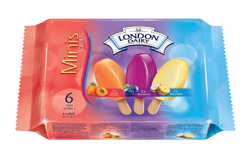 Picture of LONDON DAIRY MINI SORBET MULTIPACK PEACH ABRICOT BLUEBERRY PINACOLADA 6X50ML