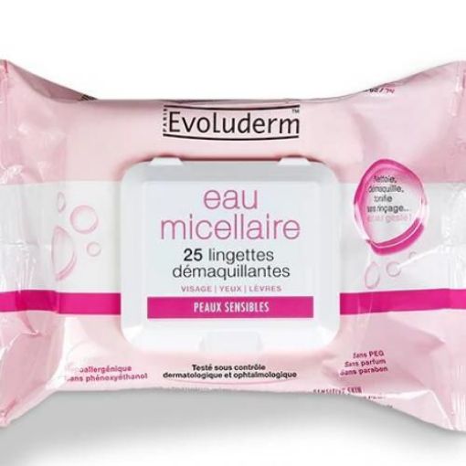 Picture of EVOLUDERM LINGETTES DEMAQUILLANTES EAU MICELLAIRE PEAUX SENSIBLES 25PCS