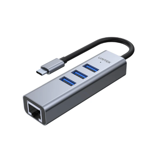 Picture of UNITEK H1904A 4 IN 1 USB C ALUMINUM HUB 3 PORT USB A GIGABIT ETHERNET SPACE GREY
