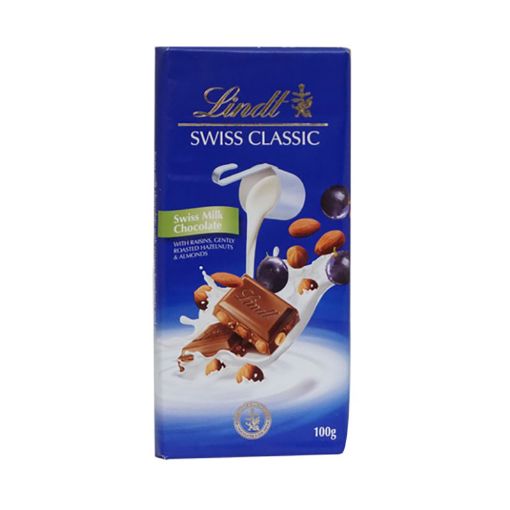 Picture of LINDT SWISS MILK RAISIN AND NUTS 100G