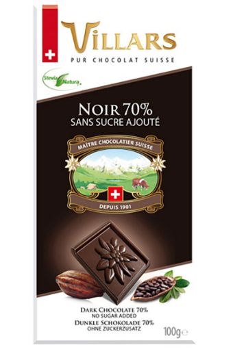 Picture of VILLARS DARK CHOCOLATE NO SUGAR ADDED 100G