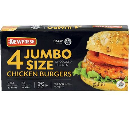 Picture of DEWFRESH JUMBO CHICKEN BURGERS X4 400G